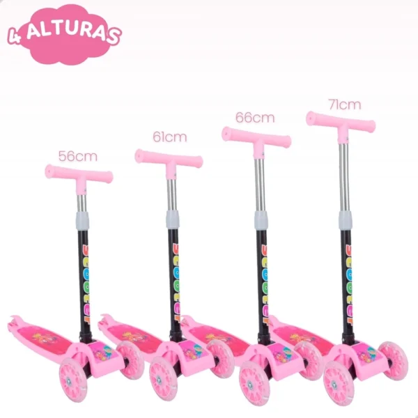 Patinete infantil 3 rodas com led luzes dobrável ajustável - Rosa - Image 7