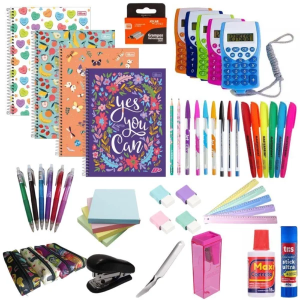 Kit Material Escolar Feminino Completo